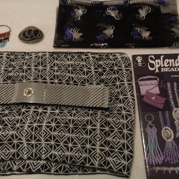 INFINITY BLK WHT SCARF BEADS BOOK BEAD PIECE STUDDED PIN METAL BELT CRABS LOT main image 7